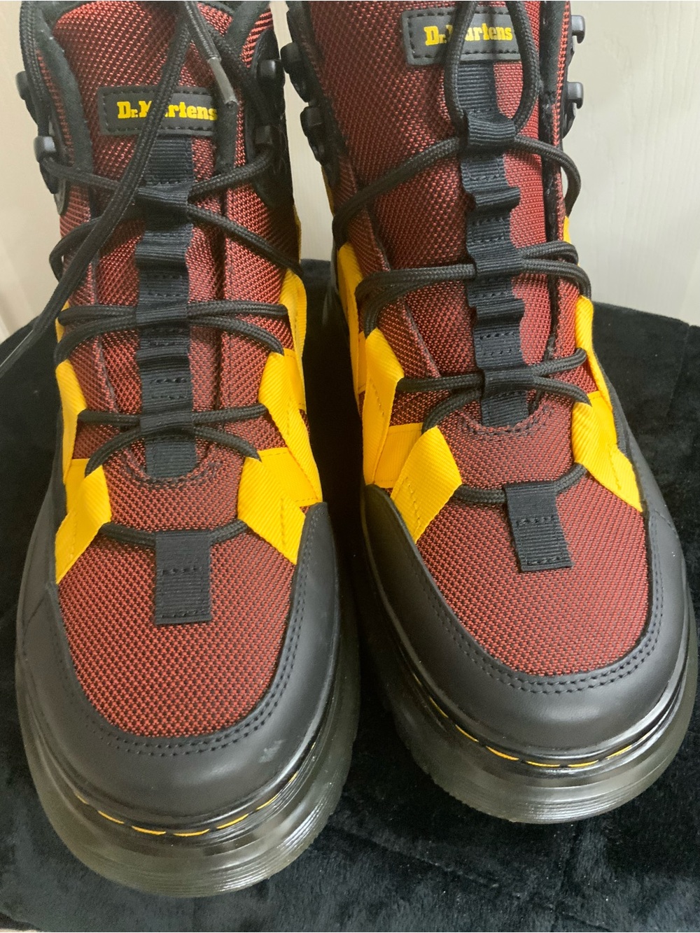 Dr. Martens Men's Red and Yellow Hiking-Inspired Boots